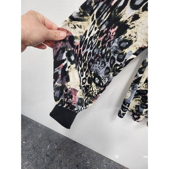 White Birch Womens Tunic Top Large Black Animal Print Strappy Cold Shoulder - Picture 8 of 9